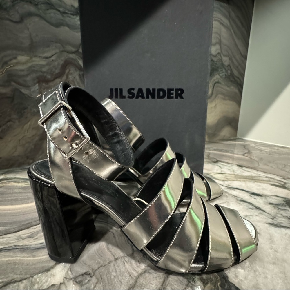JIL SANDER Silver Strappy Heels 6.5 NIB and NWD! ➡️See description.